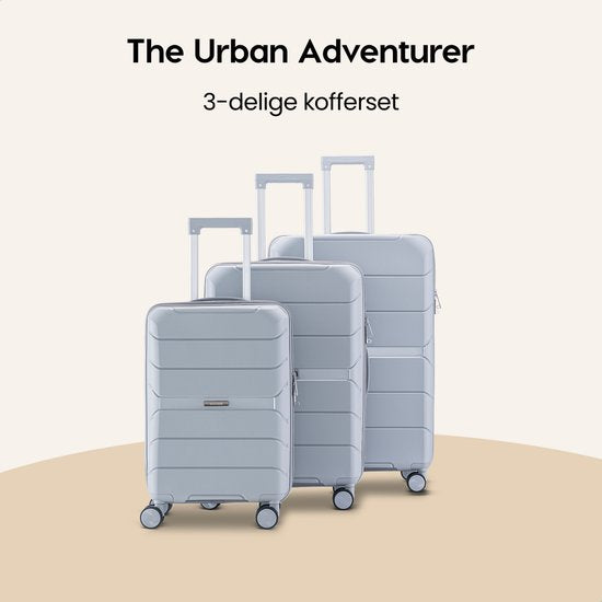 SKYCASES Urban Adventurer - Kofferset - 3-teilig - Zahlenschloss - 232L - Spinnerrollen - Reisekoffer mit Kofferschloss - Leichtgewicht - Hellgrau