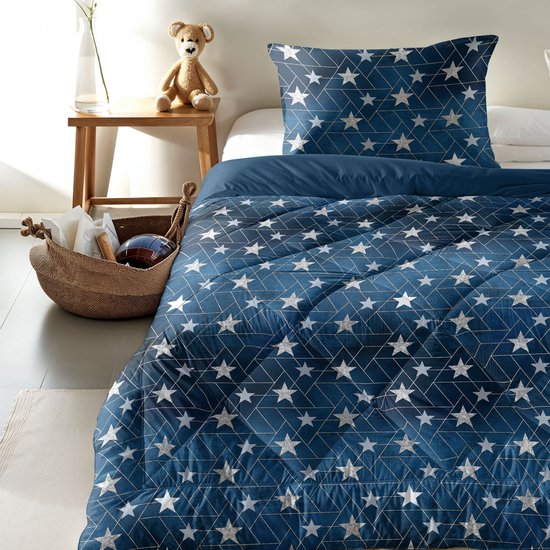 Zelesta® Kiddybed Silver Stars 140x200 - Kinderbettbezug - Waschbare Kinderbettdecke ohne Bezug - Bedruckte Kinderbettdecke - Ganzjährig Winterbett & Sommerbett