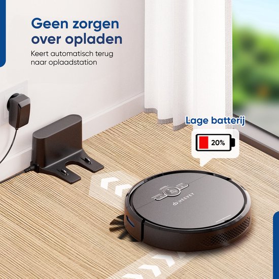 Heevey Staubsaugerroboter mit Wischfunktion - Intelligente Navigation - Automatische Ladestation - Wischroboter - Staubsaugerroboter für Haustiere - Inklusive App in niederländischer Sprache, Fernbedienung & Reinigungsset