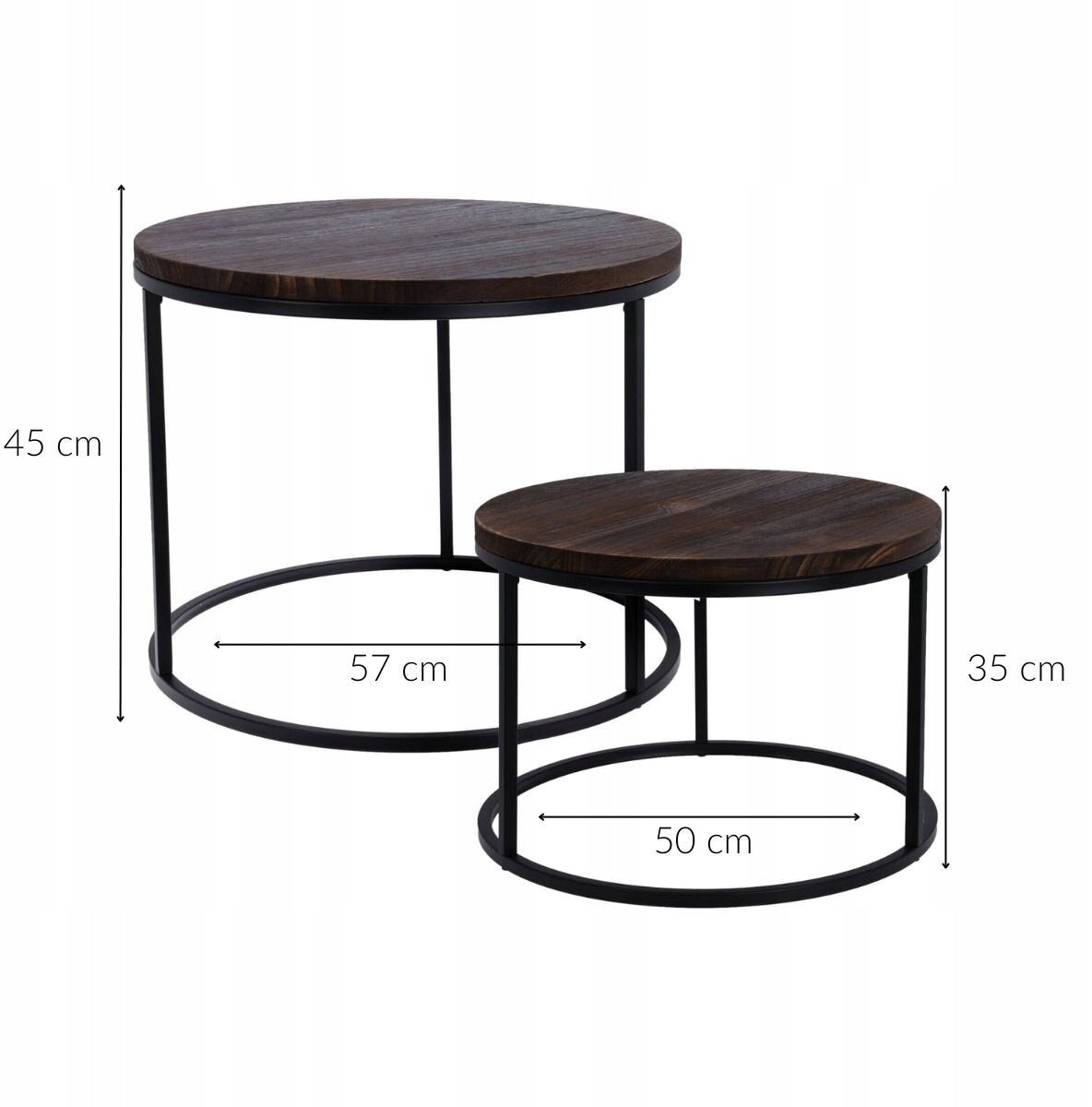 Home Styling Collection - Runder Beistelltisch 2er-Set - Holz & Metall - Ø57x45 cm / Ø50x35 cm - Industrial & Modern
