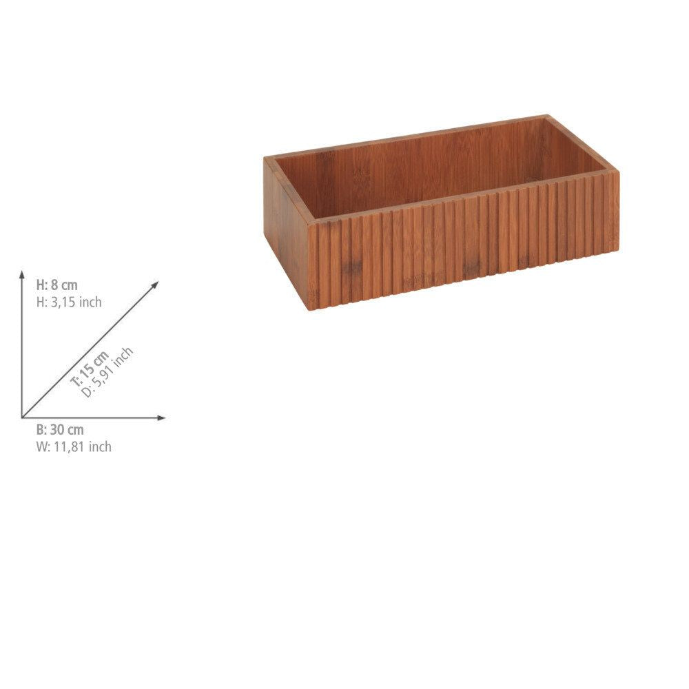 WENKO Mera Aufbewahrungsbox aus geräuchertem Bambus – 30 x 15 x 8 cm – gerilltes Design