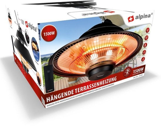 alpina - Infrarotheizung - Terrassenstrahler - IP44 Spritzwassergeschützt - 1500W - Schwarz