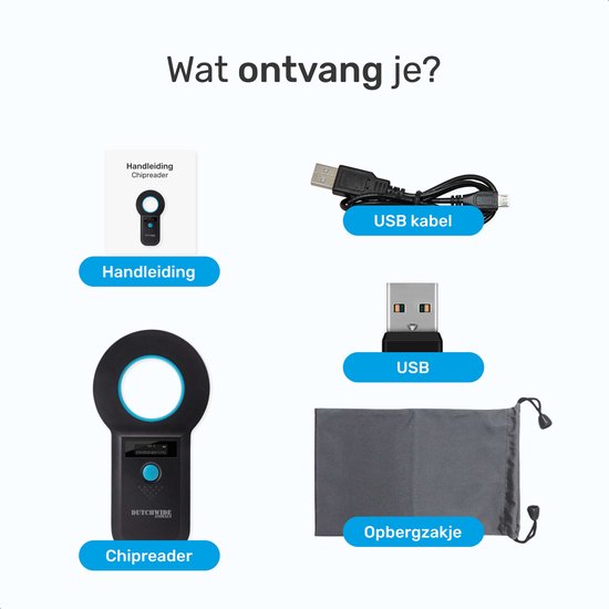 Dutchwide - Chip-Lesegerät für Haustiere - Chipreader Pro - bis zu 128 Tage - ISO11784/85 - schwarz