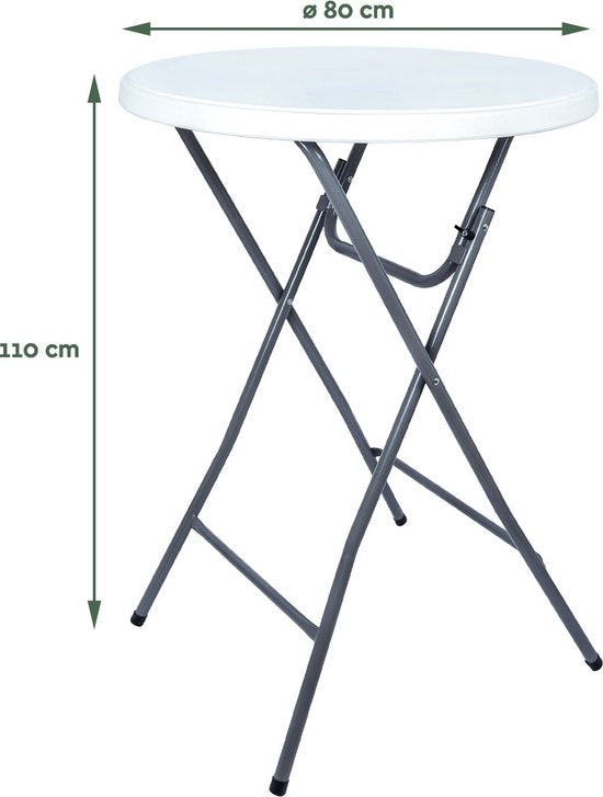 BRASQ Bartisch Weiß/Grau ø80 x 110 cm - Stehtisch - Klapptisch - Klappbar aus Kunststoff und Metall für den Innen- und Außenbereich