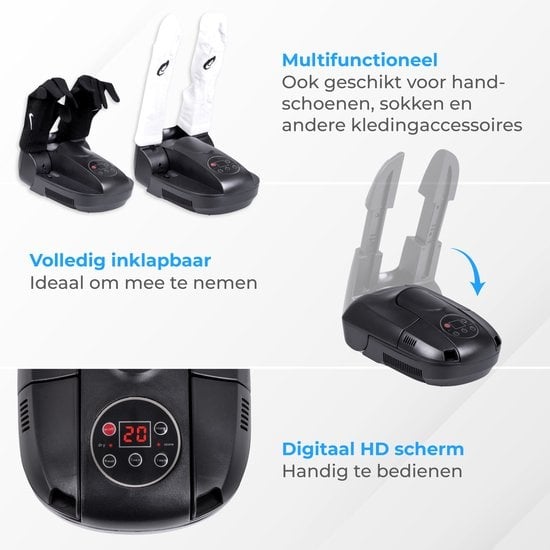 Nuvance - Schuhtrockner-/erfrischer - Ozon-/Trockenfunktion - 5-7 Tage ohne aufladen - Schwarz