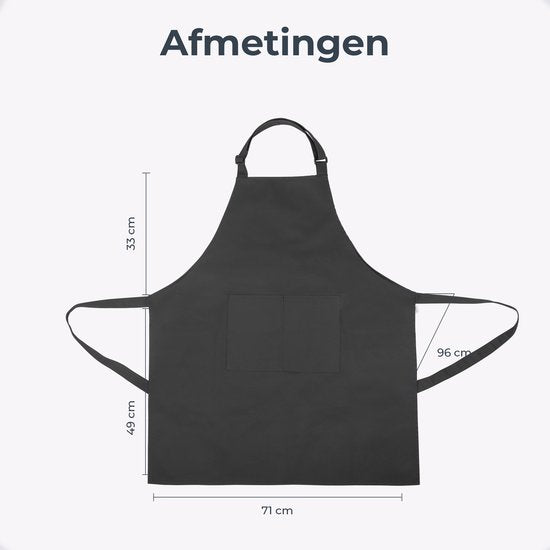Küchenschürze - Wasser- und schmutzabweisend - Professionelle Kochschürze - Schürze für Damen und Herren - Catering-Schürze - Unisex - Verstellbare Schnalle - Extra große Fächer - Grau