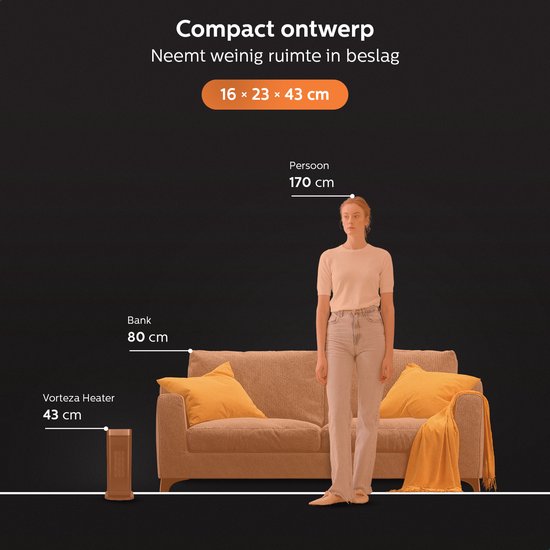 Vorteza - Keramik-Heizlüfter - bis 22 m² - 2000W - Mit Thermostat/ Drehfunktion - Innen- und Außenbereich - Ecofan-Heizung - Schwarz