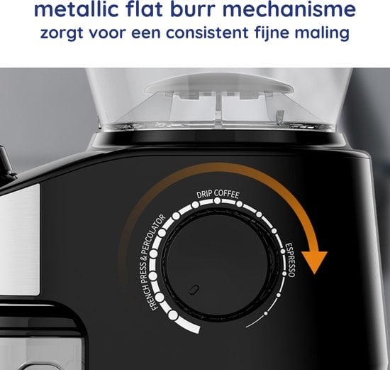 Safecourt Elektrische Kaffeemühle Deluxe - 25 Funktionen - 1000W - Für Kaffeebohnen - Schwarz