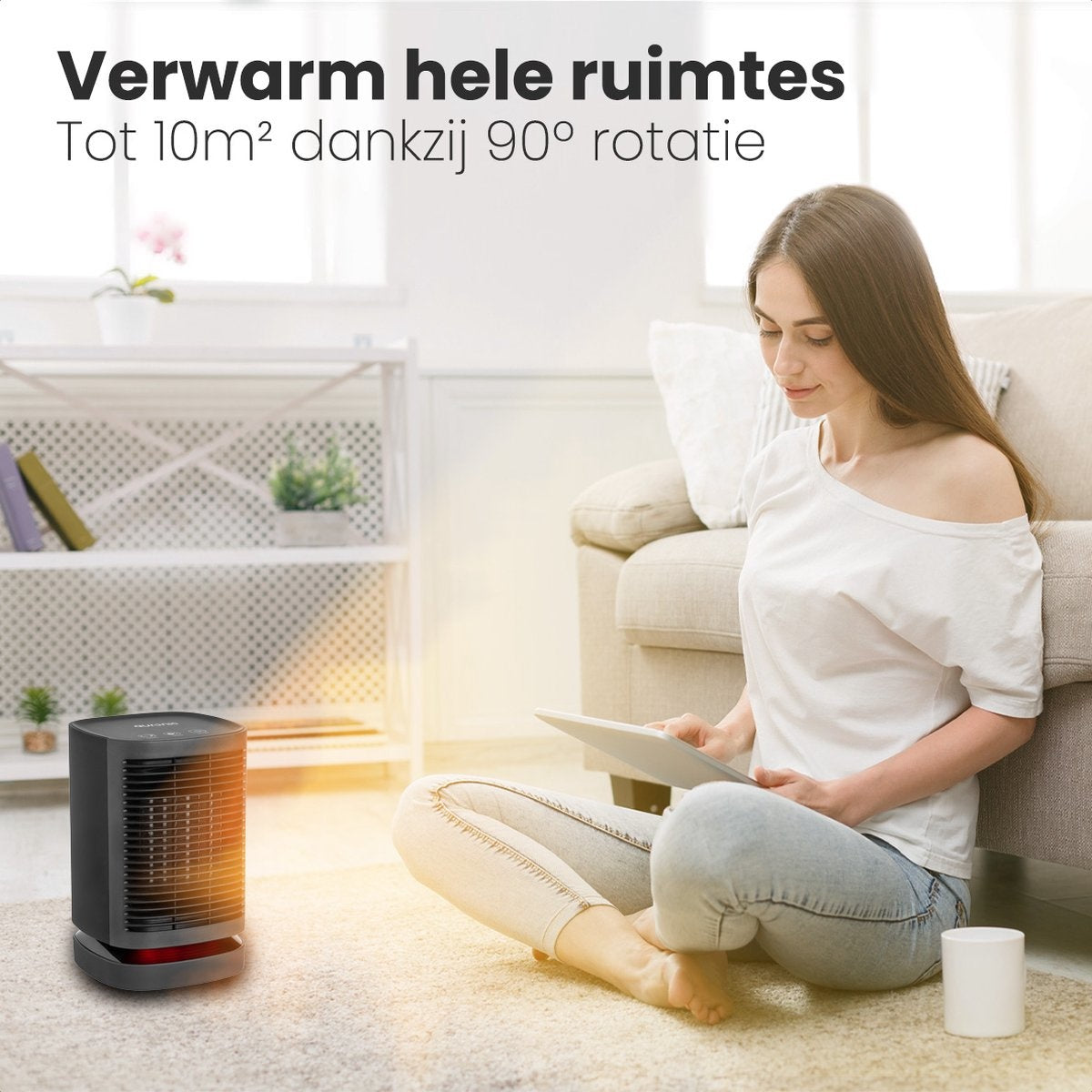 Auronic Elektrische Heizung - Heizlüfter - 3 Stufen - 950W - LED-Anzeige - Rotierend - Schwarz
