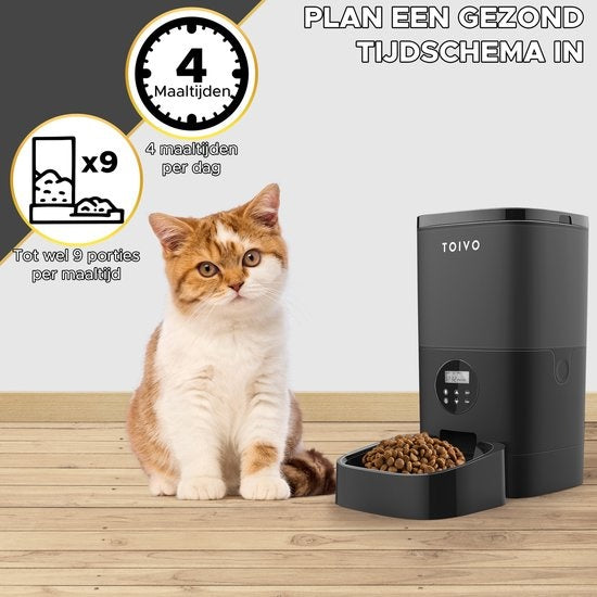 Toivo - Automatischer Futterspender - 4L Pro - für Katzen und Hunde - mit Batterie - Schwarz