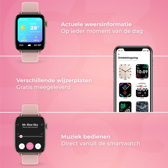 Nuvance - Smartwatch für Männer und Frauen mit Bluetooth - IP68 Wasserdicht - Geeignet für alle Smartphones - Schrittzähler und Herzfrequenzmesser - Gold