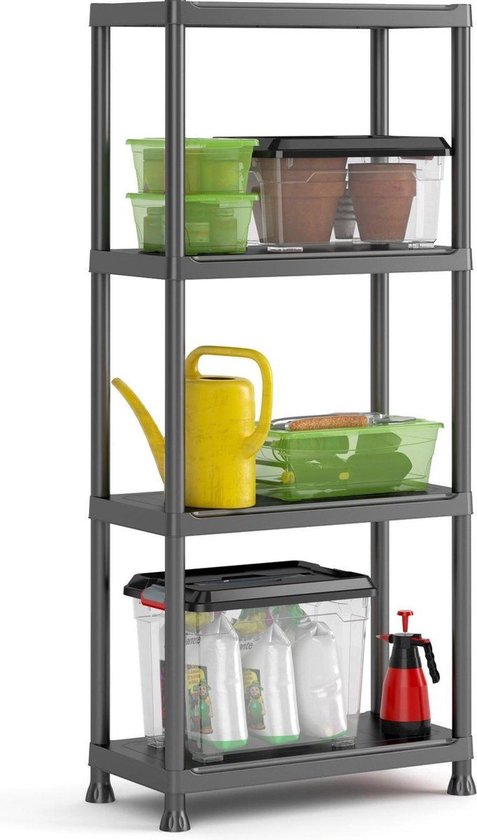 Keter Regal Plus 60/4 – Aufbewahrungsregal mit 4 Einlegeböden – 60 x 30 x 135 cm – Schwarz