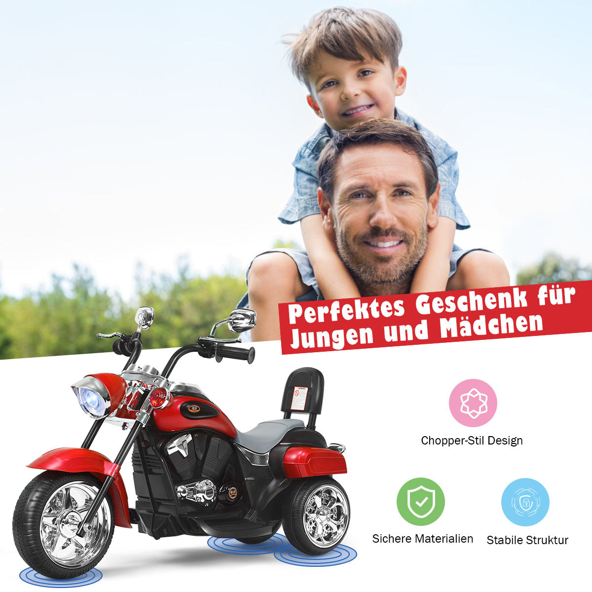 Coast Chopper-Style Motorrad Elektromotorrad Kindermotorrad Motorrad 91 x 48 x 64 cm rot + schwarz
