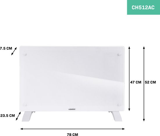VONROC Luxury electric heater - Konvektorheizung mit Glasscheibe - 1000W/2000W - Beheizt Räume bis zu 24m2 - Gesteuert sowohl mit App (über Wifi) als auch manuell - Einstellbarer Thermostat und Timer - Weiß