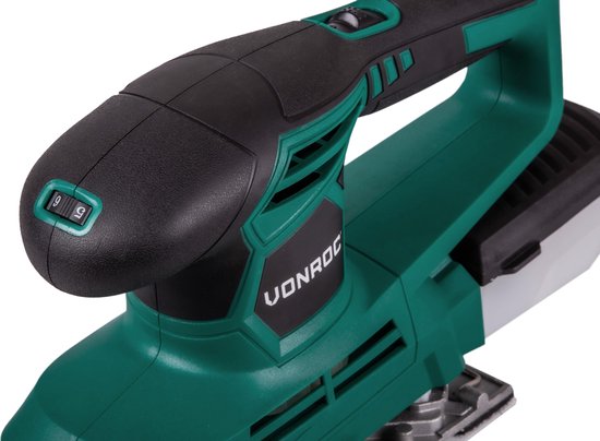 VONROC Exzenterschleifer 240W - 90x187mm - Mit Staubauffangbox & 12 Stück Schleifpapier