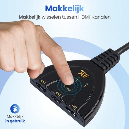 Garpex® HDMI Umschalter - HDMI Splitter - HDMI Splitter 3 in 1 out - HDMI Kabel - 4K Ultra HD