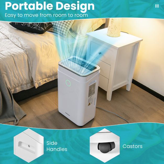 Coast Luftentfeuchter 25L/Tag mit Ablassschlauch und LED-Anzeige - Weiß - 34x24x57 cm