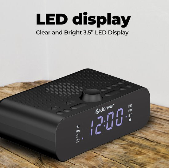 Denver Radiowecker DAB mit Bluetooth - Digitaler Wecker - Aufladen über USB-C - FM-Radio - Dualer Alarm - CRD515