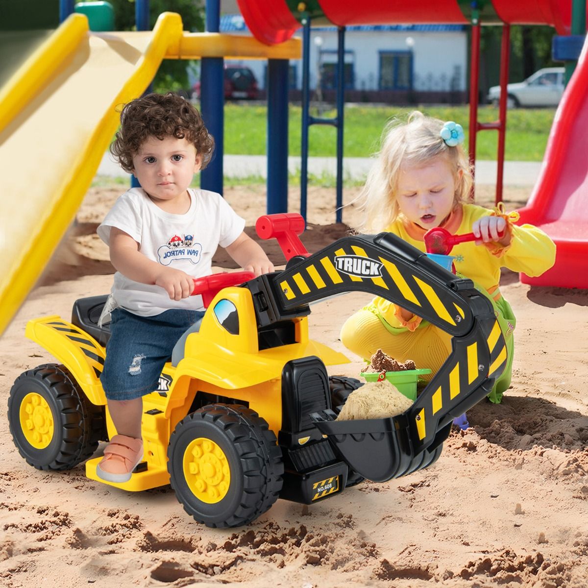 Coast Elektrischer Bagger für Kinder – Mit steuerbarer Schaufel – Soundeffekte – Gelb und Schwarz