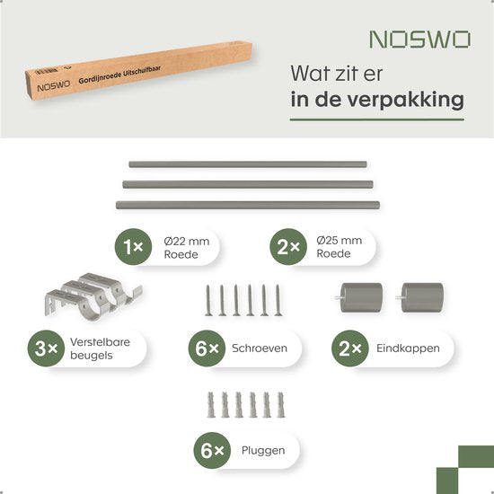 Noswo Vorhangstange - Ausziehbar - 183 bis 366 cm - Vorhangstange - Vorhangschienen komplett - Metall - 300cm - Silber