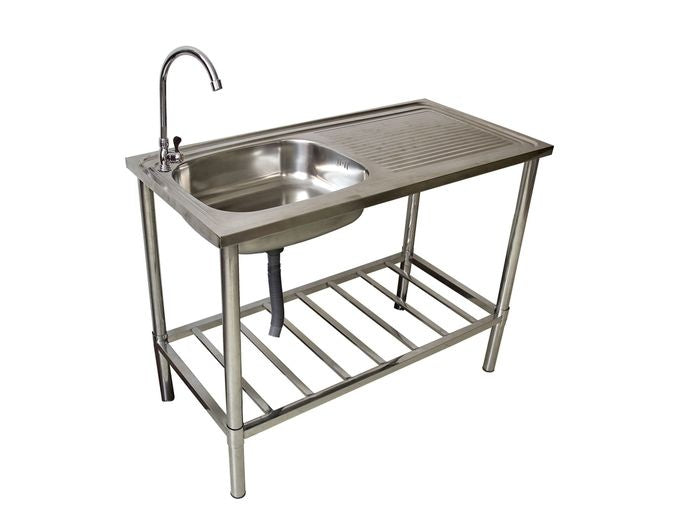 Gartenmeister - Edelstahl-Spülbecken - für den Außenbereich - inkl. Wasserhahn/ Spülbecken/ Ablaufschlauch - 100 x 50,5 x 87 cm - Silber