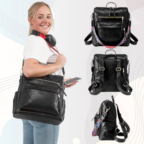 Glennoo Rucksack - Rucksack Damen - Wasserdicht - Klein - Anti-Diebstahl-Fach - Rücken, Schulter, Handtasche in einem - weiches PU-Leder