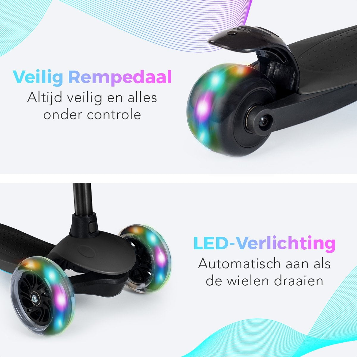 LifeGoods HappyStep Kinder-Roller Höhenverstellbar Alter 2-5 Jahre 3 leuchtende Räder Schwarz