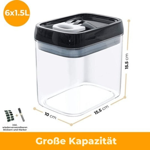 Stosh- Vorratsgläser - Vorratsdosen - 6 Stück - 1.5L - BPA frei - Kunststoff - schwarz