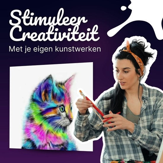 Rubye® Malen nach Zahlen Erwachsene - Bunte Katze - Inklusive Farbe und Pinsel - Leinwand Malerei Leinwand - Farbe nach Zahlen - 40x50cm