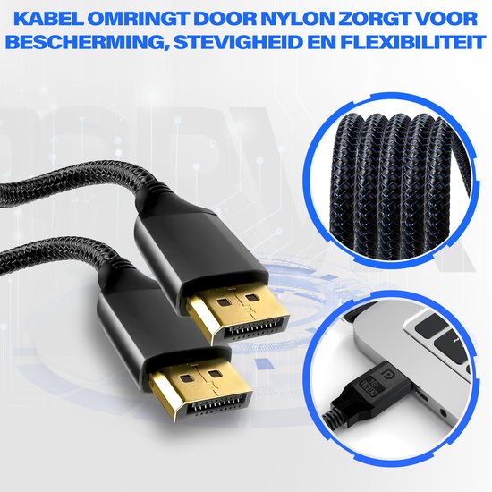 DisplayPort-Kabel 2.1 - 16K@60Hz/8K@120Hz/4K@144Hz - DisplayPort zu DisplayPort - DP-Kabel - 2 Meter