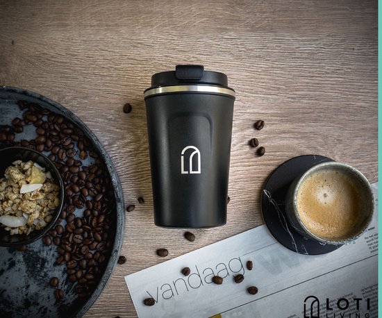 Loti Living Kaffeebecher To Go - Thermosbecher - Kaffeebecher für unterwegs - Teebecher - Reisebecher - 380ml - Schwarz