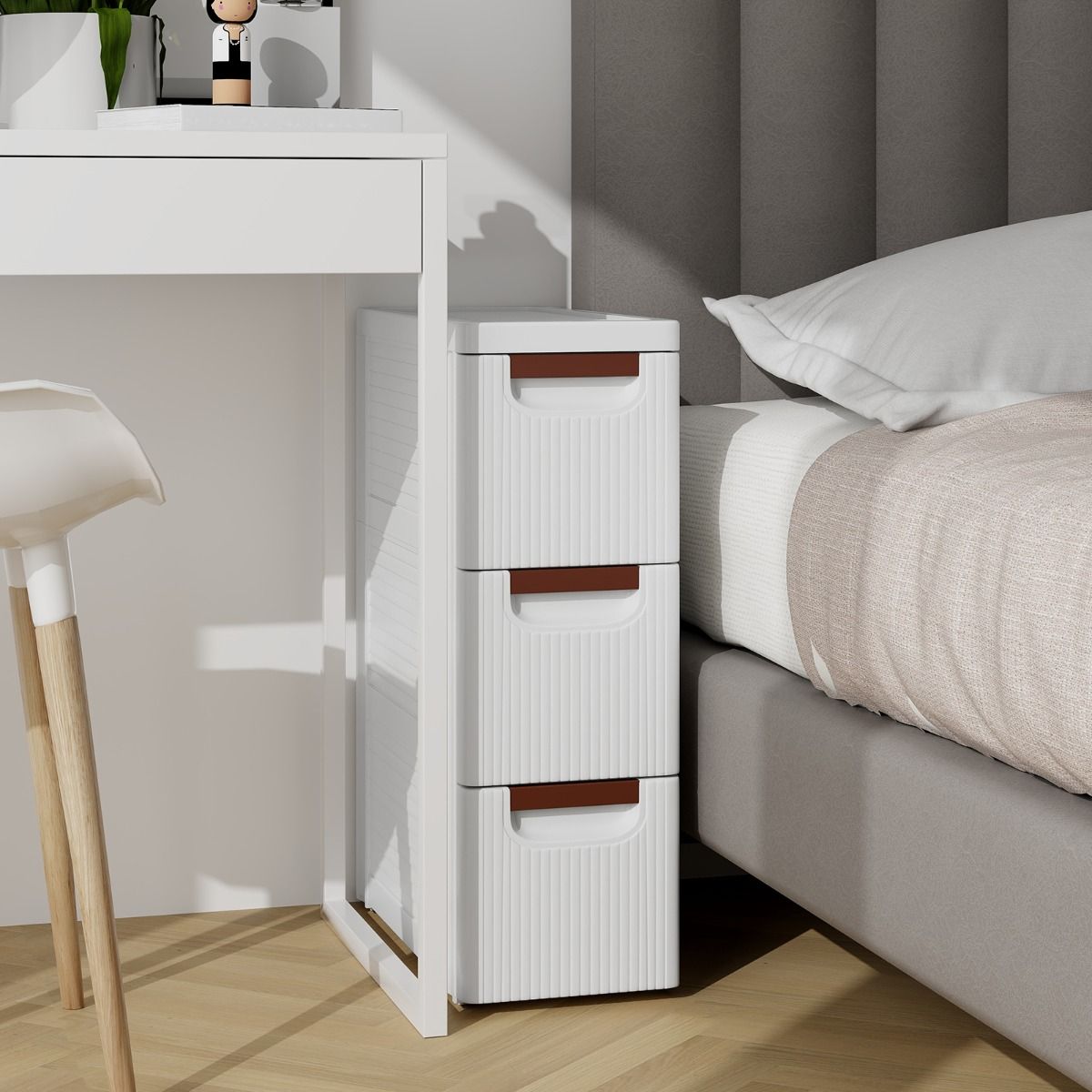 Coast Smalle Aufbewahrungsschrank mit Rollen – 3 Schubladen – schlankes Design – weiß – 42 x 19 x 74 cm