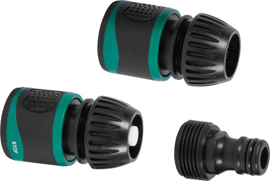 VONROC 2-Wege-Wasserverteilerset - Doppelhahnanschluss - Inkl. Schlauchkupplungen und Steckadapter