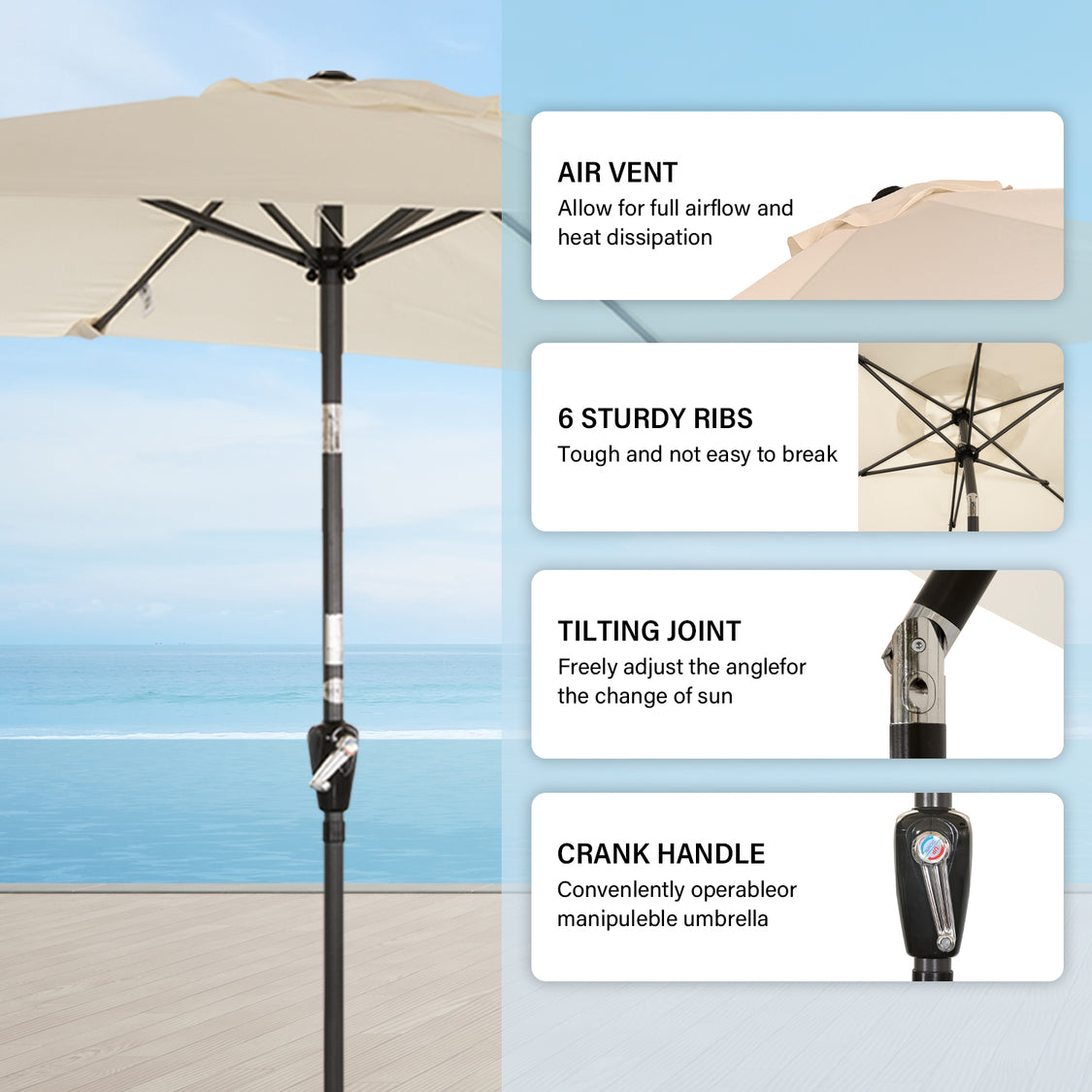 Angel Living Sonnenschirm - 3 x 2 m - Rechteckig - Beige