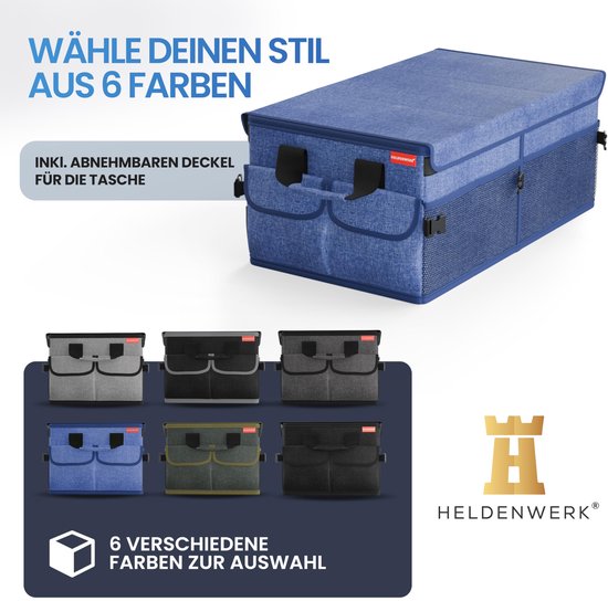 HELDENWERK Premium-Kofferraum-Organizer mit Deckel, stabil & rutschfest - Faltbare Kofferraumtasche, groß mit doppeltem Boden - Kofferraumbox, Kofferraum-Organizer-Box