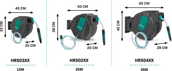 VONROC Wand-Schlauchbox - Inkl. 15m Gartenschlauch, Verbindungsschlauch, Tülle, Kupplungen & Wasserhahnanschluss - Automatisches Aufrollsystem