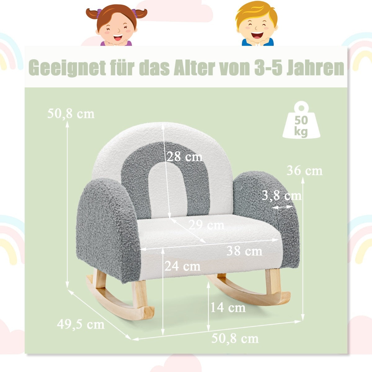Coast Children Gevotte Schaukelstuhl mit massiven Holzbeinen grau