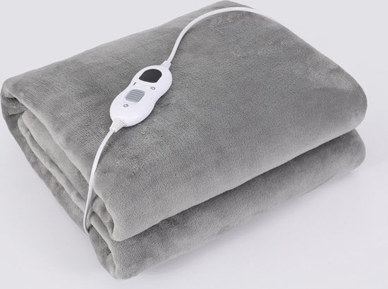 STAUS&BACH - Elektrische Heizdecke - Waschmaschinenfest - Timer - 160x130 cm - Kuscheldecke - 1/2 Person - Grau