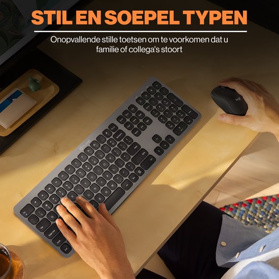 Ergonomische Tastatur - Kabellose Tastatur - Schnurlose Tastatur - USB-C & USB - Leise Tasten - Schwarz/Anthrazit - Geeignet für Windows & Mac