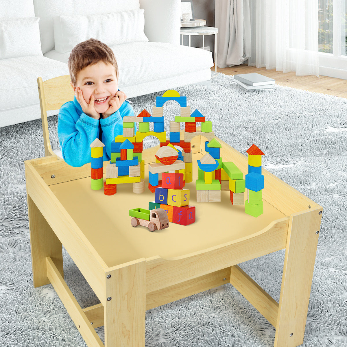 Coast Kindertisch mit 2 Stühlen - Spieltisch - 2-in-1 Tischplatte - Holz