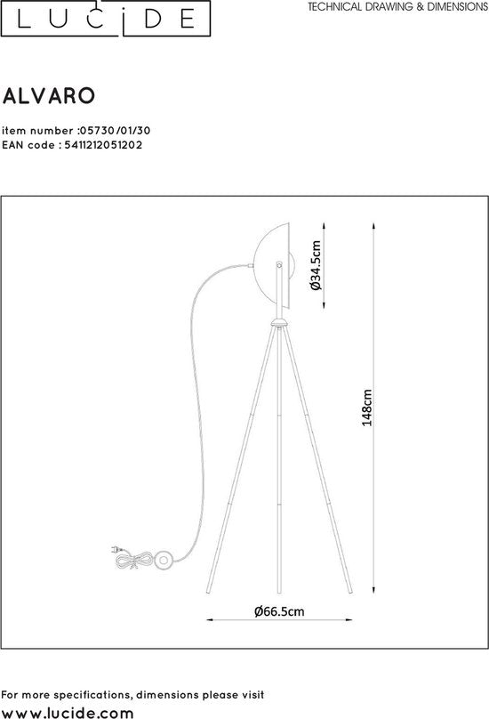 Lucide ALVARO – Stehlampe – 1xE27 – Schwarz