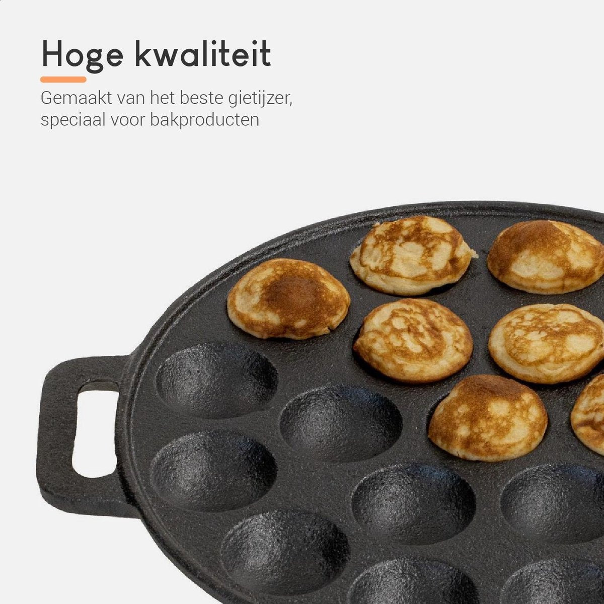 Ocina Poffertjes-Pfanne - Combo-Pack - 19 Poffertjes - Poffertjes-Maschine - Poffertjes-Pfanne Induktion - Poffertjes-Pfanne elektrisch - Gusseisenpfanne - Inklusive Spenderflasche, Griffe, 6x Poffertjes-Gabeln und Fettbürste - Gratis-Rezeptbuch