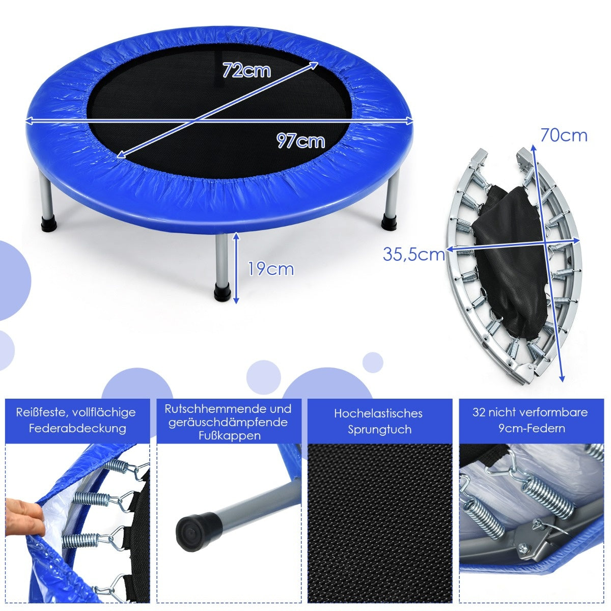 Coast 97 cm Trampolin Mini Fold Trampolin faltbar Fitness Trampolin Blau