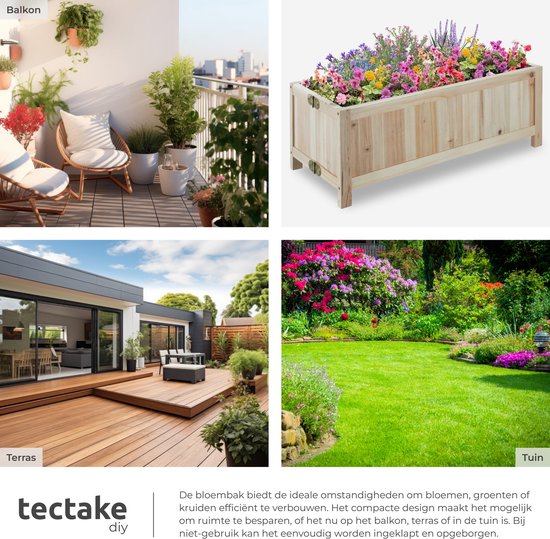tectake® Hochbeet Blomster - Blumenkästen für den Außenbereich Rechteckig - Inklusive Folie - Faltbarer Blumenkasten aus Holz - Stabil und wetterfest - 70 x 30 x 25 cm - Gartenbeet für Kräuter, Gemüse und Blumen - Anthrazit