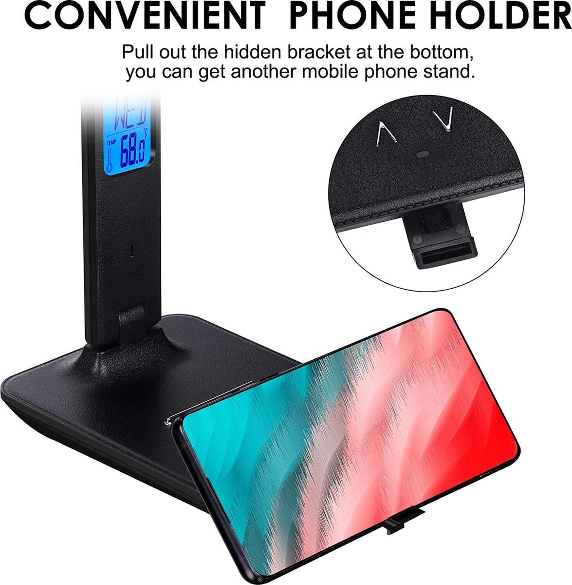 LED-Tischlampe - mit Kalender - USB-Ladeanschluss - klappbar - schwarz