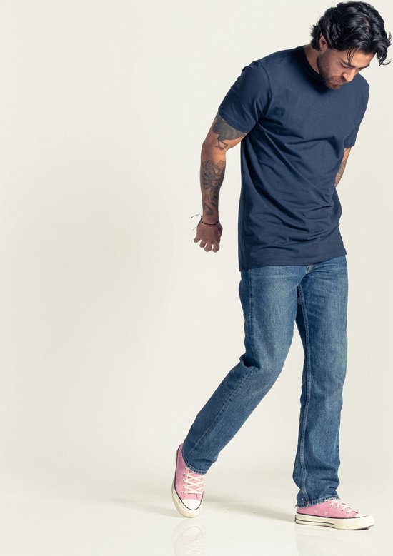 LEBASQ - Miles' T-Shirt für Männer - 3er Pack - mit Rundhalsausschnitt - Extra lang - als Unterhemd geeignet - Blau - M - Baumwolle