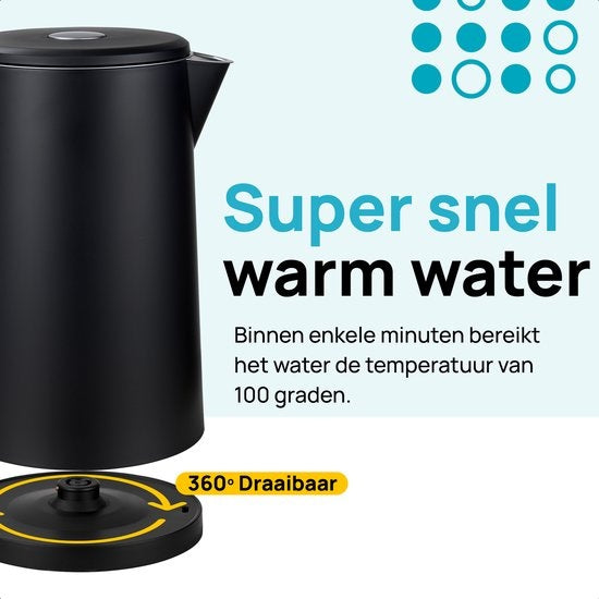 MOA - EK6B - Wasserkocher - 1,7 Liter - Edelstahl - BPA-frei - Warmhaltefunktion - Schwarz