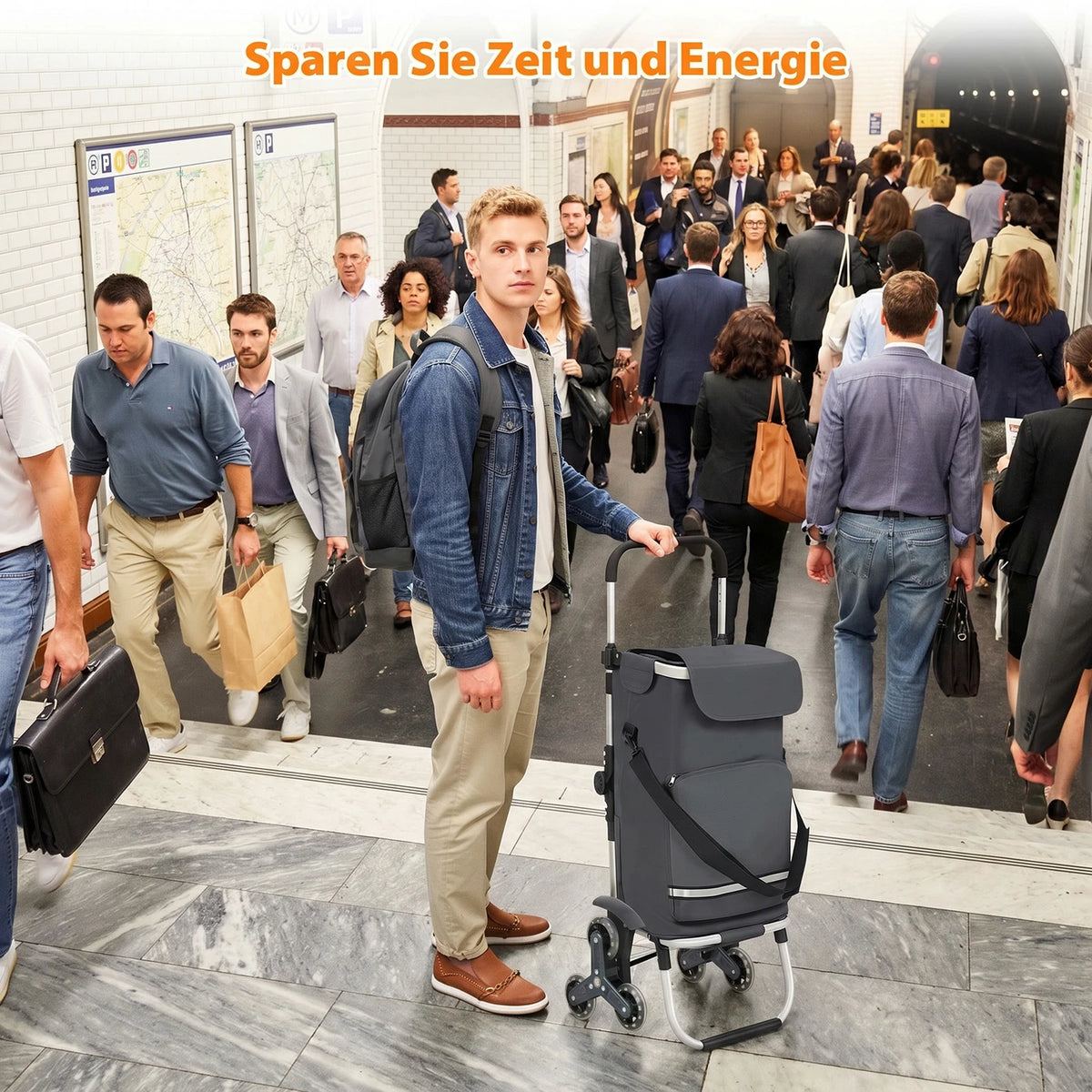 Sekey Einkaufswagen mit Treppenfahrfunktion, 60 l, grau, 36 x 42 x 98 cm