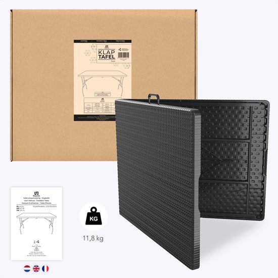 LifeGoods Zusammenklappbarer Tisch - 180 cm - Campingtisch - 6 bis 8 Personen - Klapptisch - Schwarz