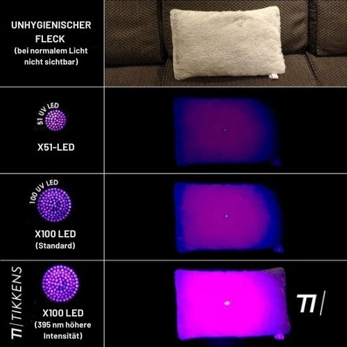 TIKKENS - UV-Taschenlampe XXL - 100 ultraviolette LEDs - Schwarzlicht-Taschenlampe - 395nm